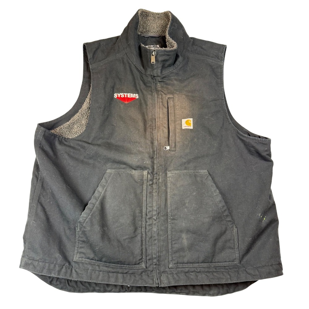 Carhartt OV4277-M Mock Neck Sherpa Lined Vest Mens XL Black Cotton Duck Canvas